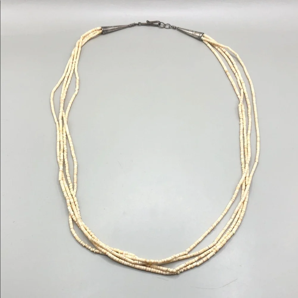 Vintage heishi beads multi strand sterling silver 925 necklace artisan tribal